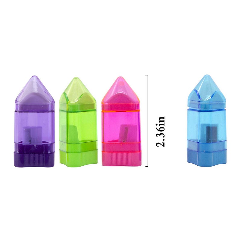 Alpurple 20 قطعة من مبراة أقلام رصاص يدوية مع ممحاة - 2 في 1 شكل مثلث ثقب واحد مبراة شمعية محمولة مع حاوية وممحاة للمدرسة والمكتب واللوازم المنزلية - Image 2